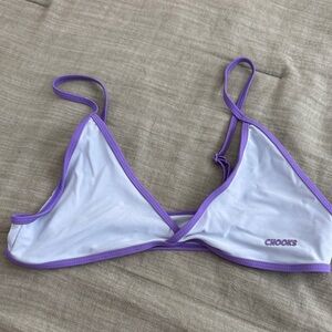 Boutine LA Purple Trim White Bikini Top